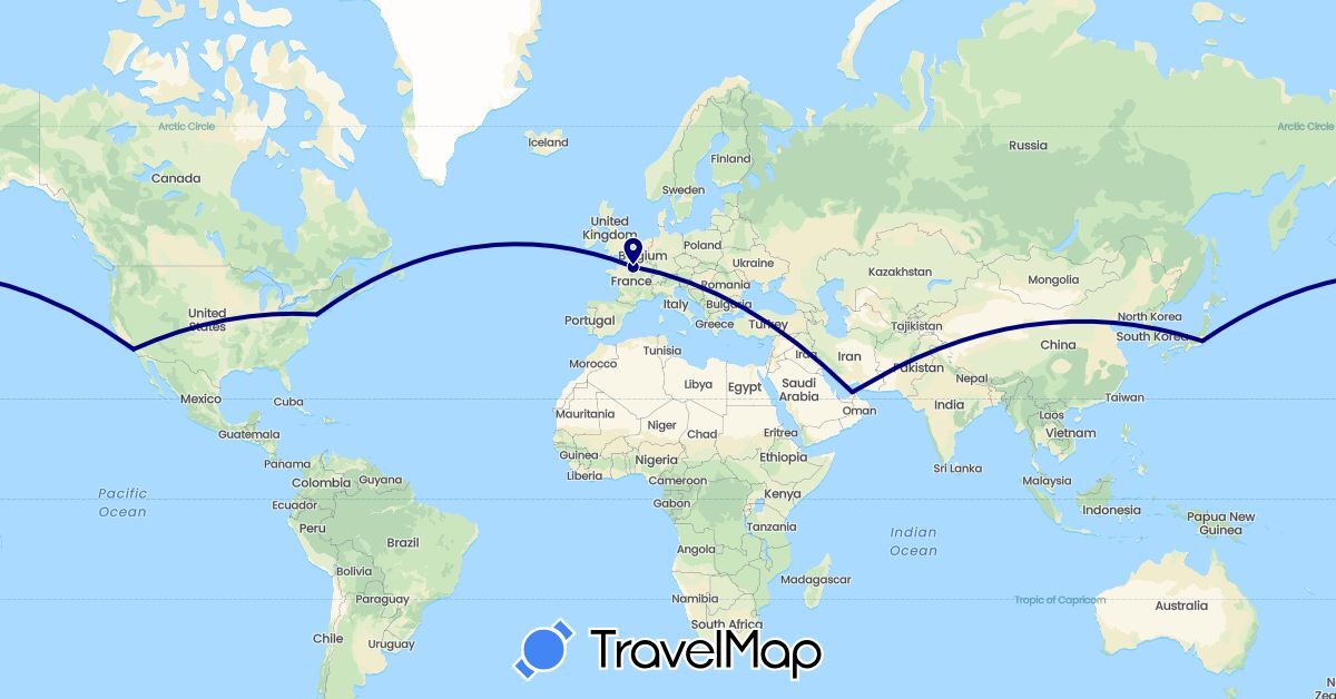 TravelMap itinerary: driving in United Arab Emirates, France, Japan, United States (Asia, Europe, North America)